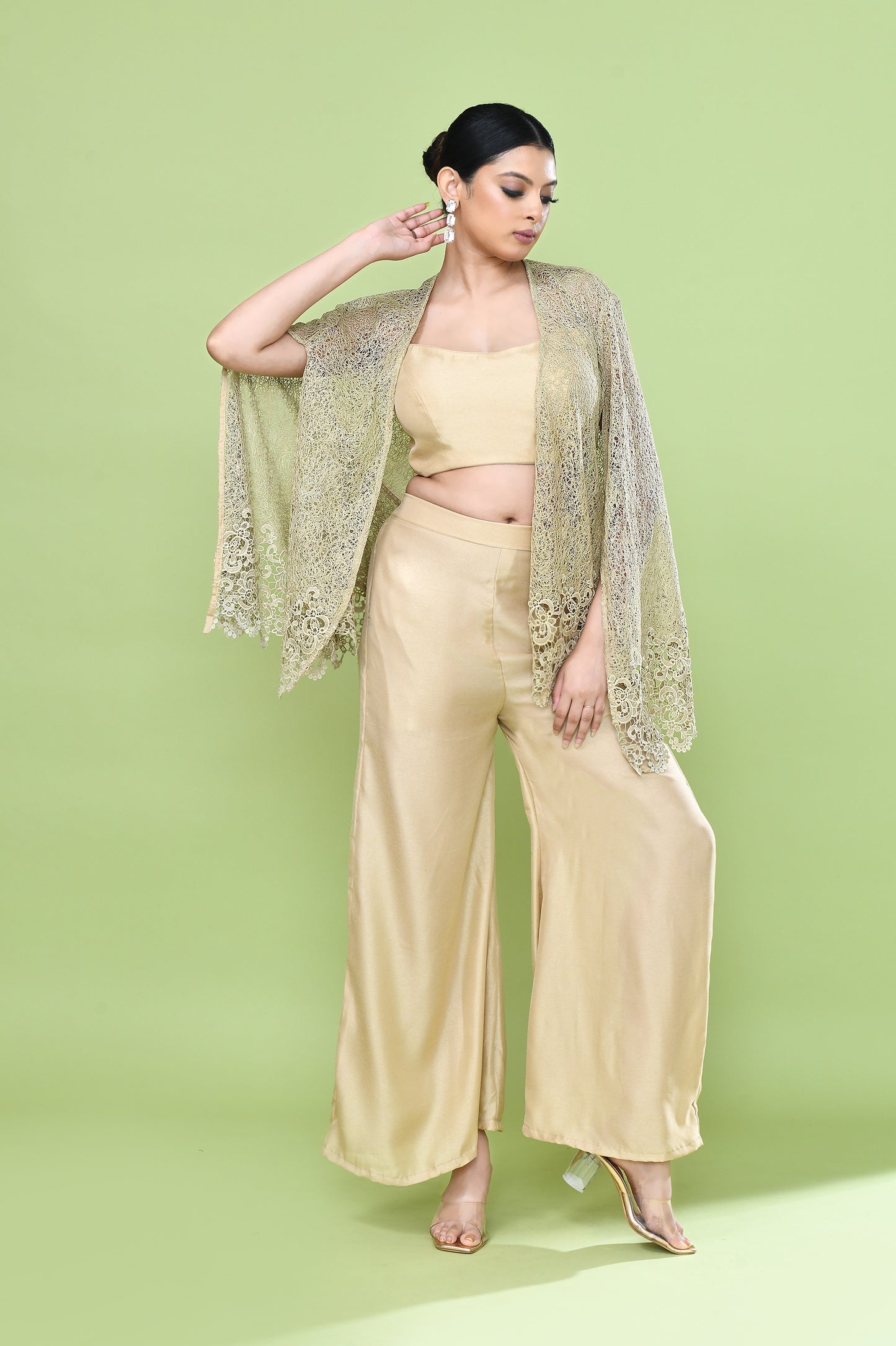 Designer Wear Beige Palazzo Set with an Embellished Jacket