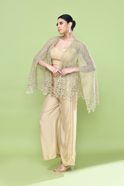 Designer Wear Beige Palazzo Set with an Embellished Jacket