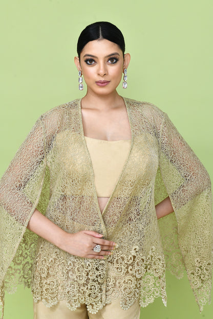 Designer Wear Beige Palazzo Set with an Embellished Jacket