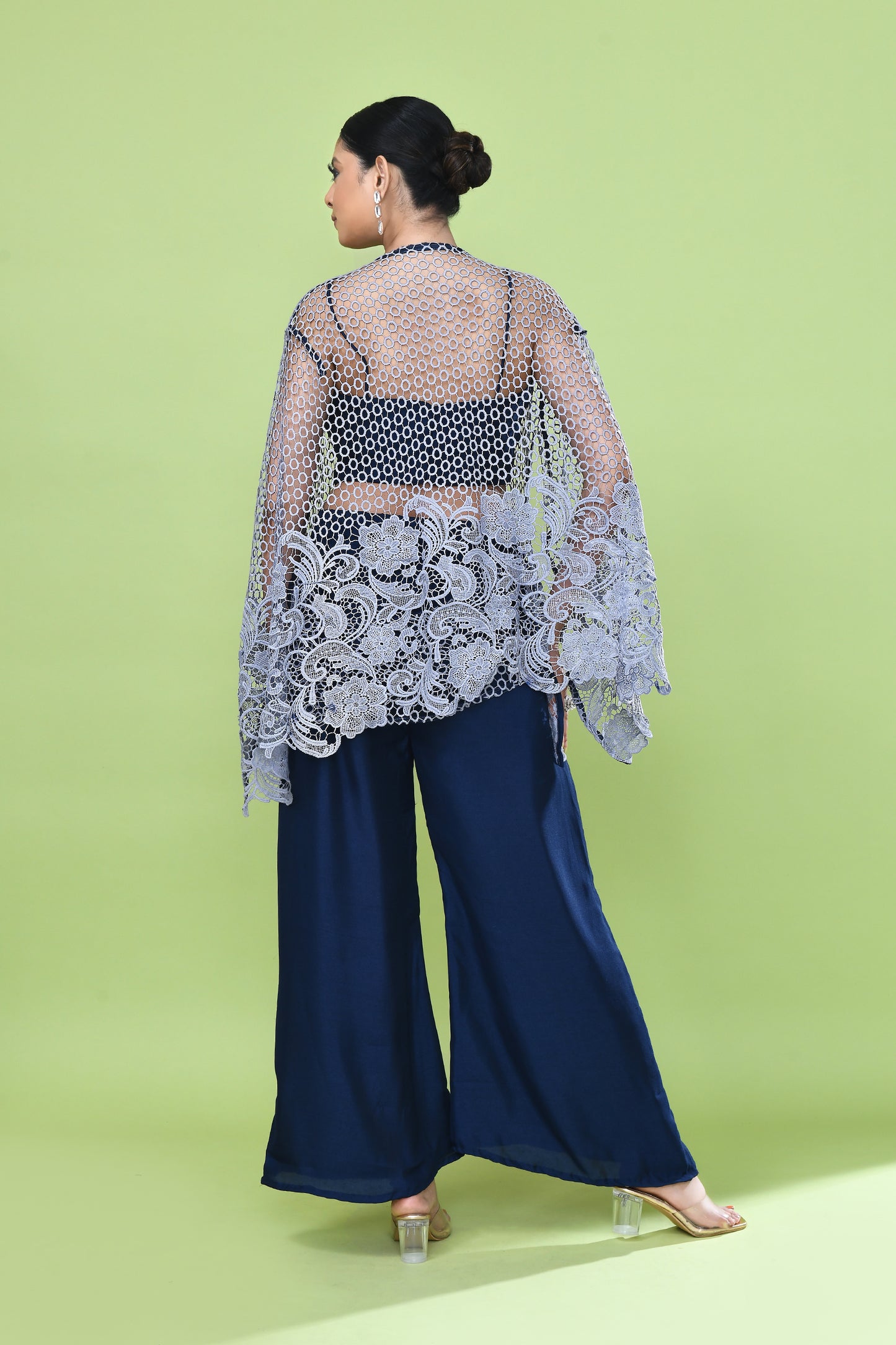 Designer Wear Navy Blue Palazzo Set with an Embellished Jacket