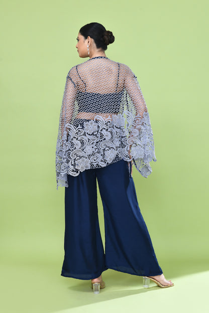 Designer Wear Navy Blue Palazzo Set with an Embellished Jacket