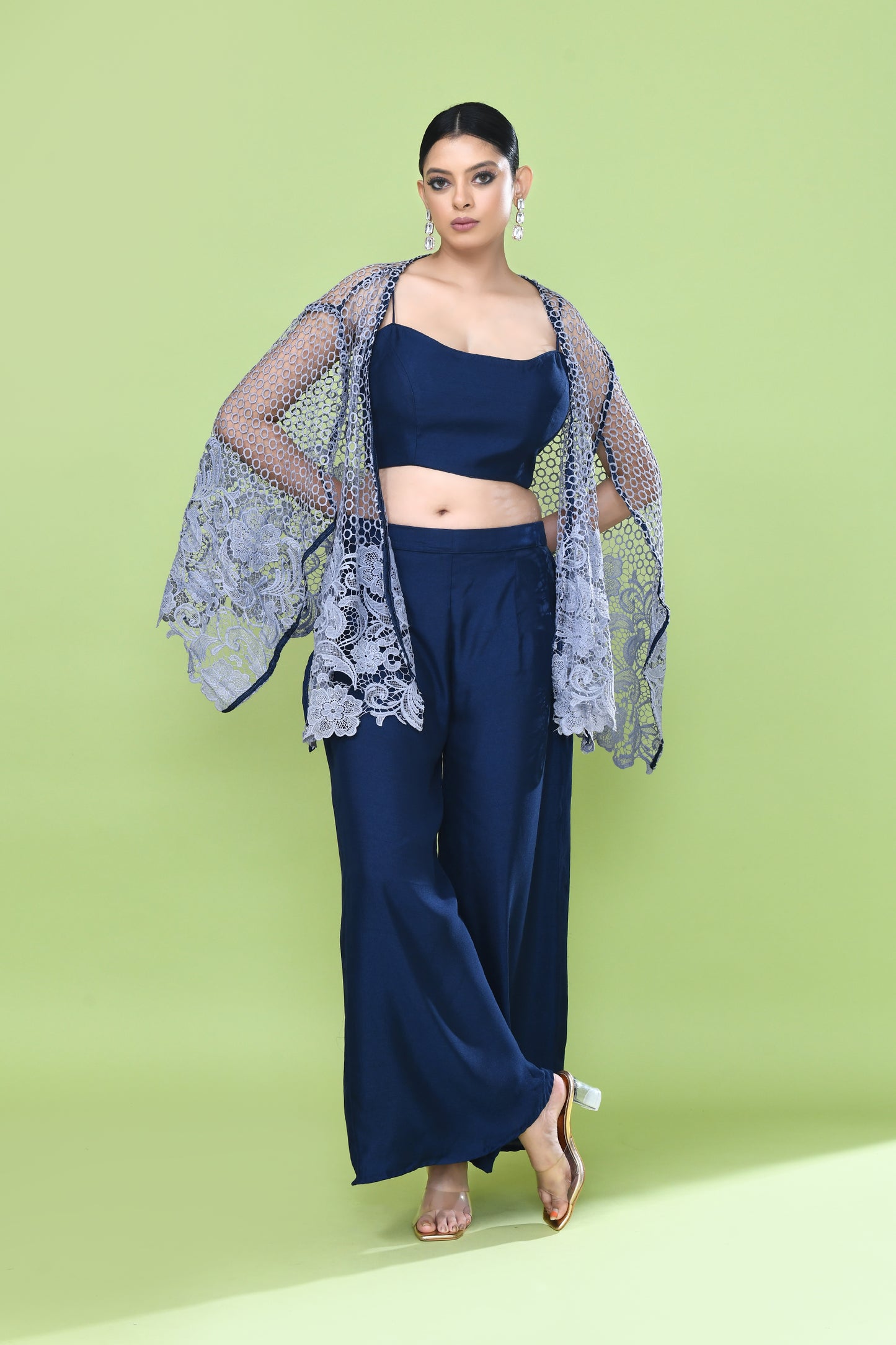 Designer Wear Navy Blue Palazzo Set with an Embellished Jacket