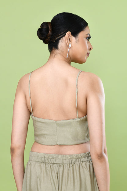 Designer Wear Sage Green Palazzo Set with an Cream Embellished Jacket