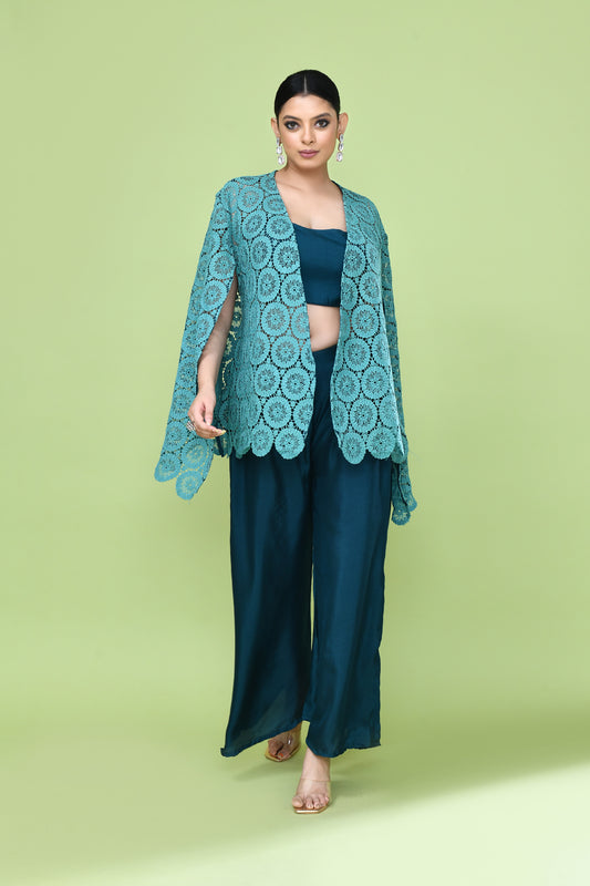 Designer Wear Green Palazzo Set with an Embellished Jacket