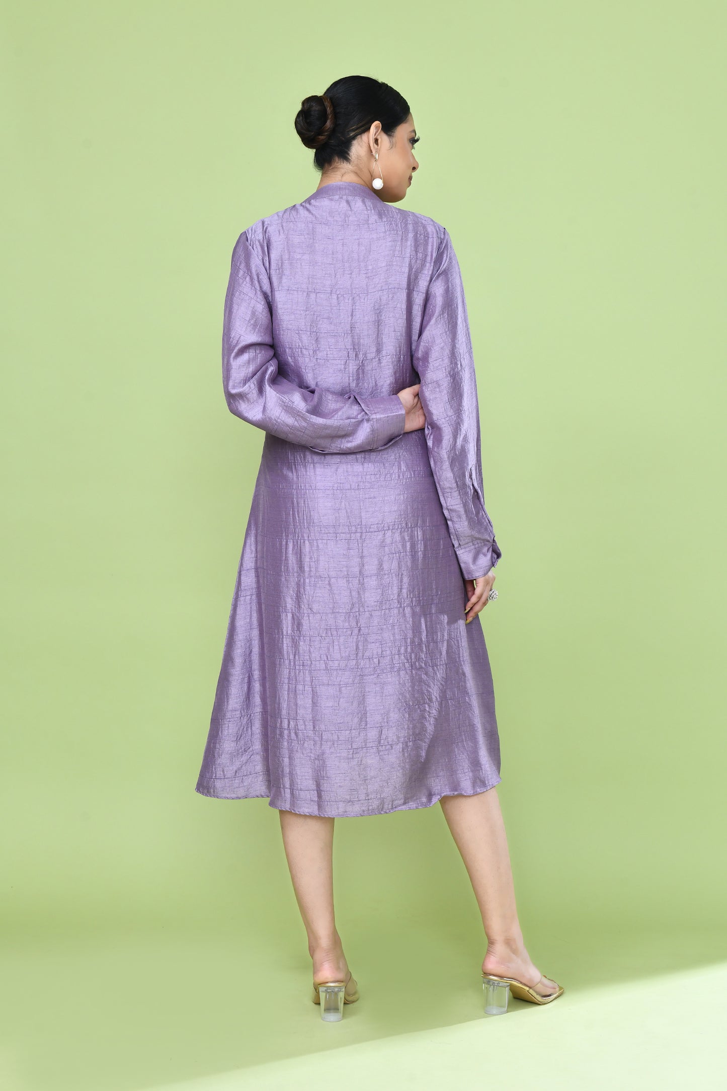Designer Wear Lavender Silk Co-Ord Set Featuring Sleeveless Inner and Long Shirt Jacket