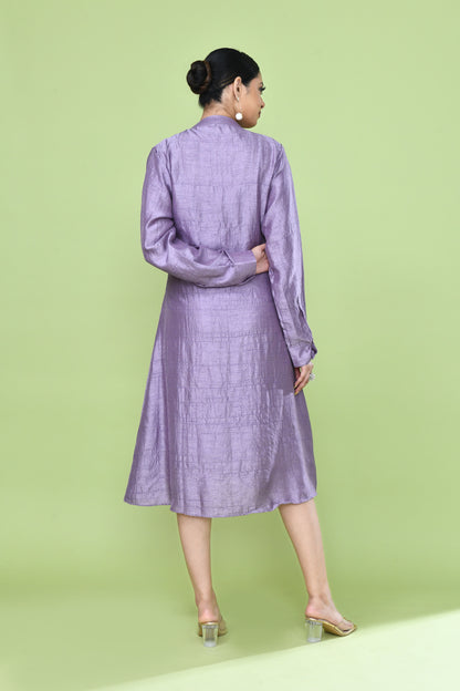Designer Wear Lavender Silk Co-Ord Set Featuring Sleeveless Inner and Long Shirt Jacket