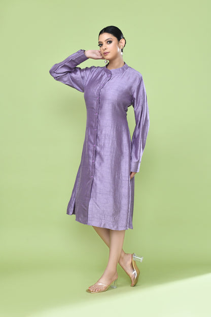 Designer Wear Lavender Silk Co-Ord Set Featuring Sleeveless Inner and Long Shirt Jacket