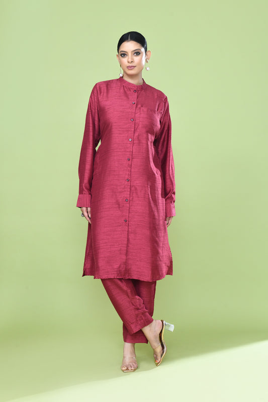 Designer Wear Red Silk Co-Ord Set