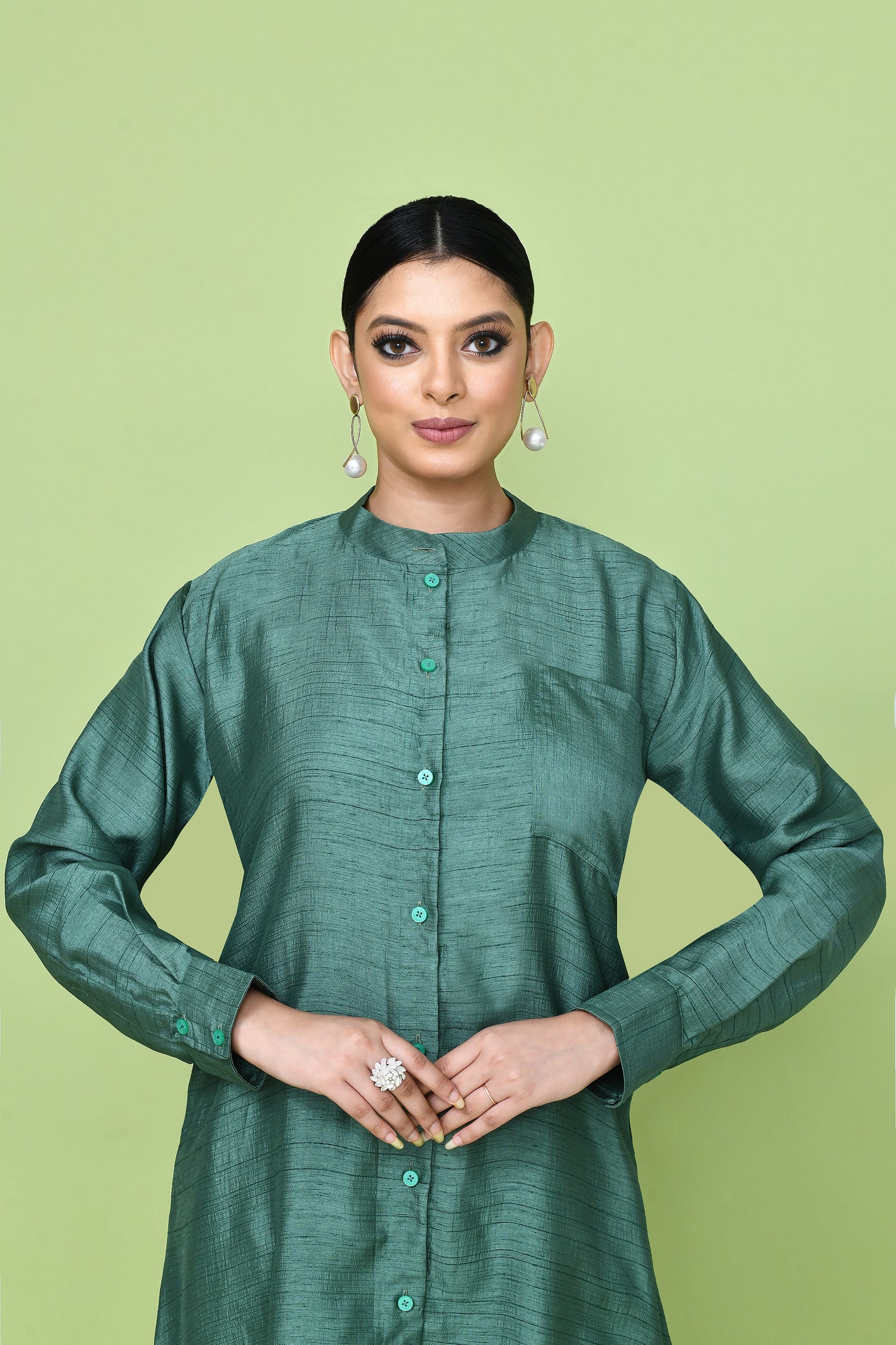 Designer Wear Teal Green Silk Kurta and Pants Co-Ord Set for Women