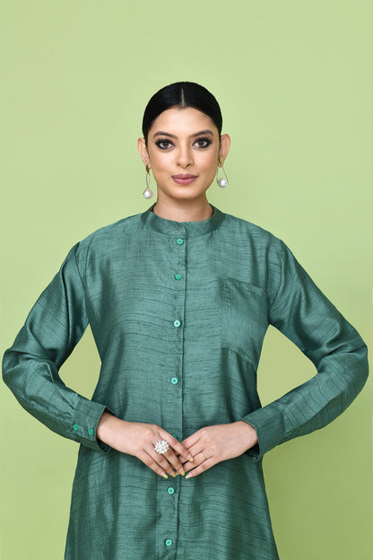 Designer Wear Teal Green Silk Kurta and Pants Co-Ord Set for Women