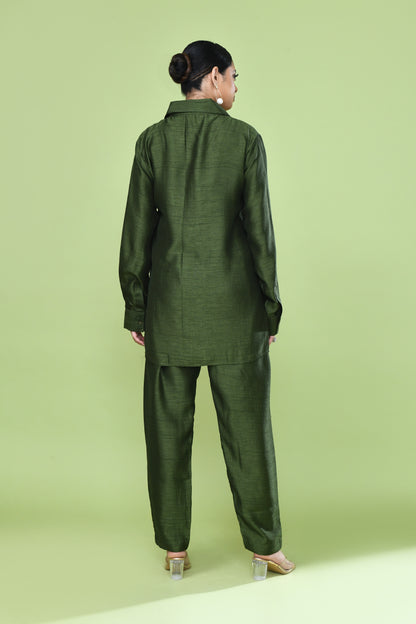 Designer Wear Green Silk Co-Ord Set
