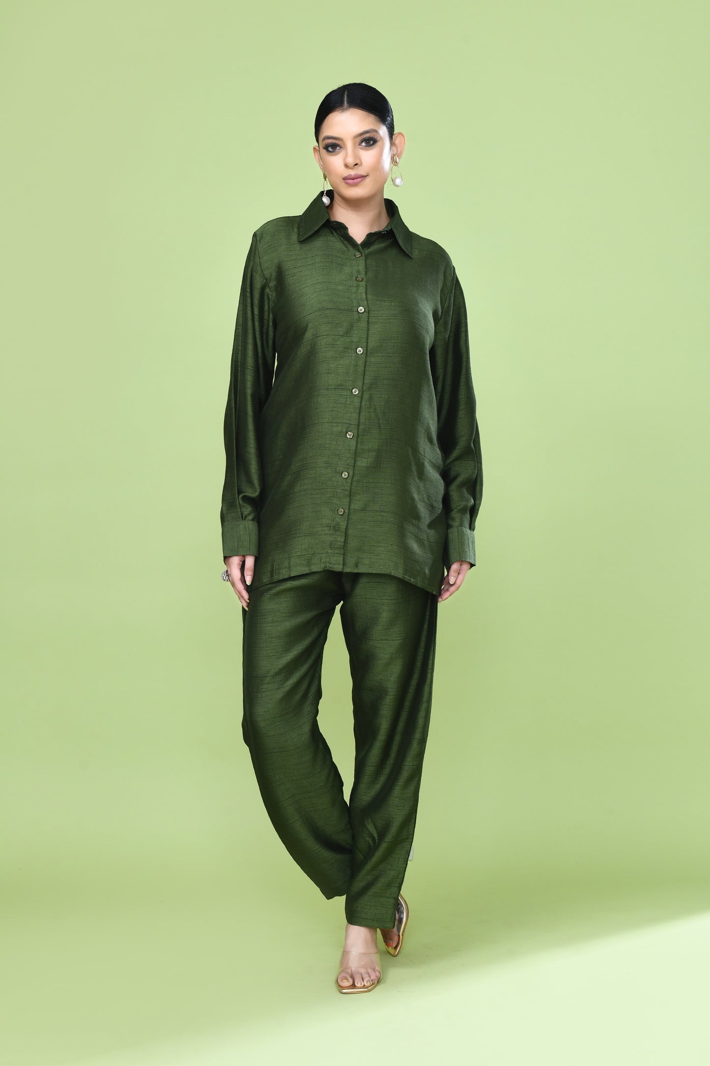 Designer Wear Green Silk Co-Ord Set