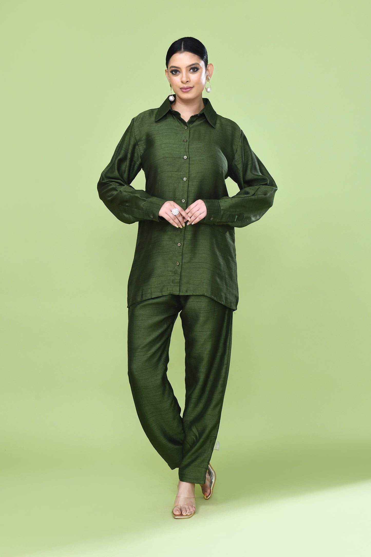 Designer Wear Green Silk Co-Ord Set