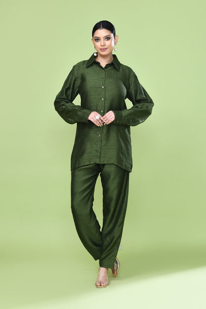 Designer Wear Green Silk Co-Ord Set