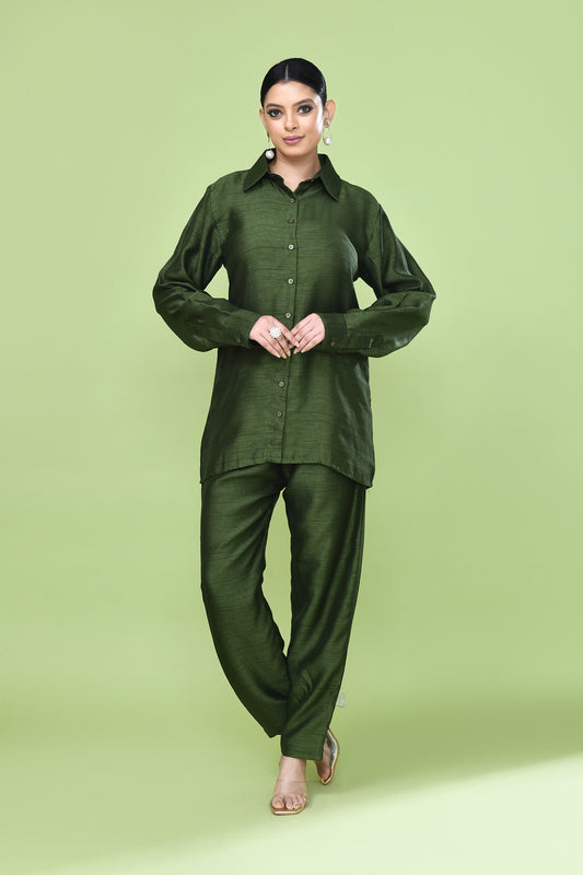 Designer Wear Green Silk Co-Ord Set