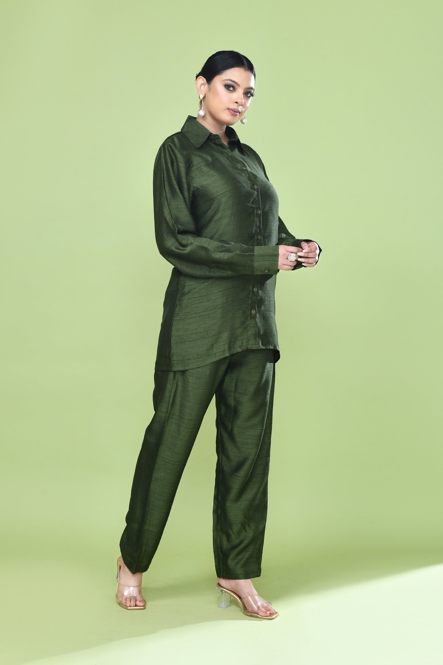 Designer Wear Green Silk Co-Ord Set
