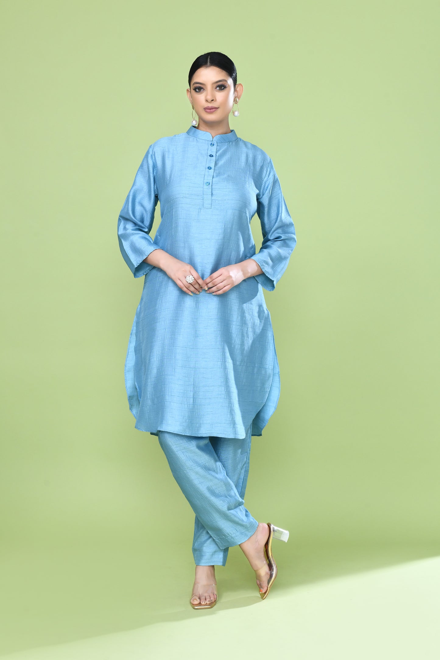 Designer Wear Sky Blue Silk Co-Ord Set