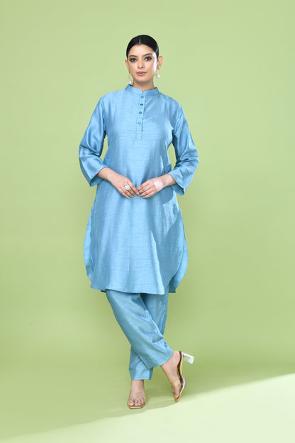 Designer Wear Sky Blue Silk Co-Ord Set