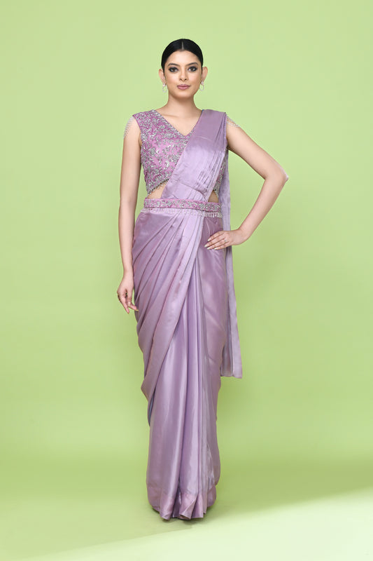 Designer Wear Mauve Drape Saree