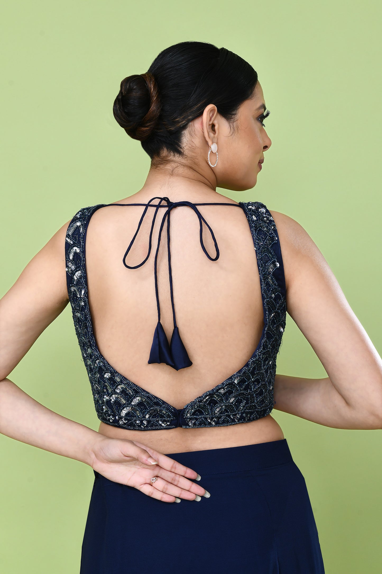 Designer Wear Navy Blue Georgette Drape Saree