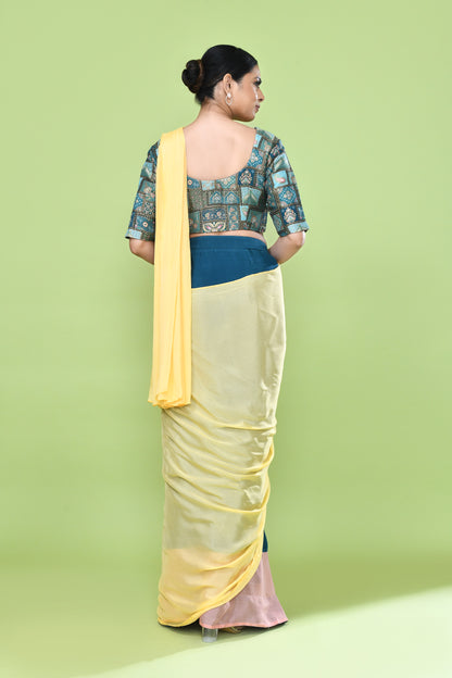 Designer Wear Multicolour Chinon Chiffon Drape Saree