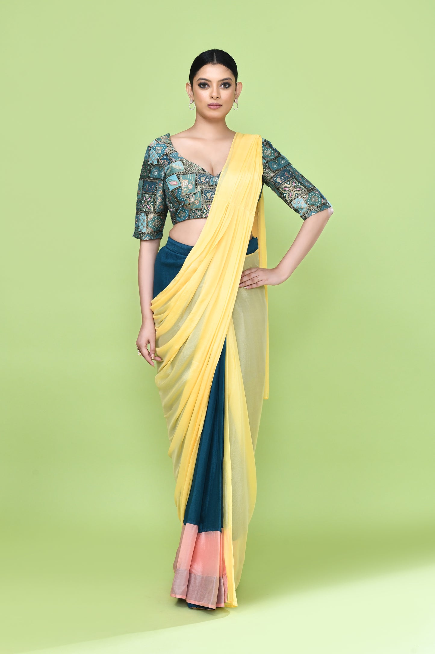 Designer Wear Multicolour Chinon Chiffon Drape Saree