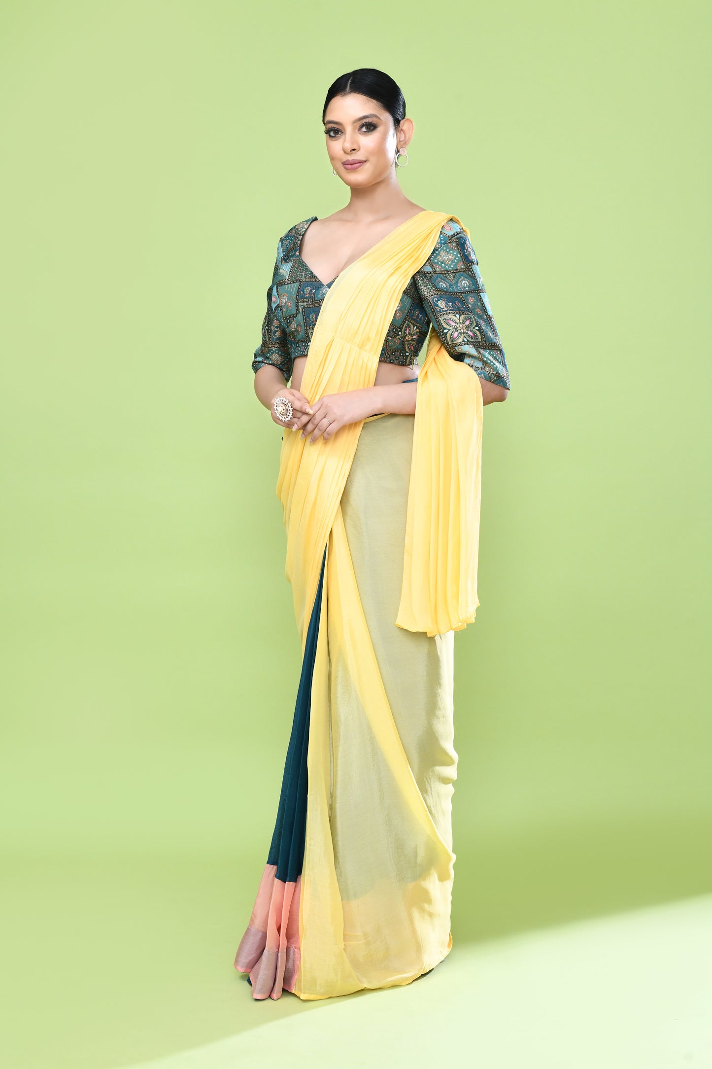 Designer Wear Multicolour Chinon Chiffon Drape Saree