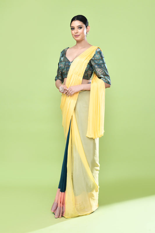 Designer Wear Multicolour Chinon Chiffon Drape Saree