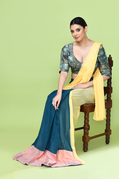 Designer Wear Multicolour Chinon Chiffon Drape Saree
