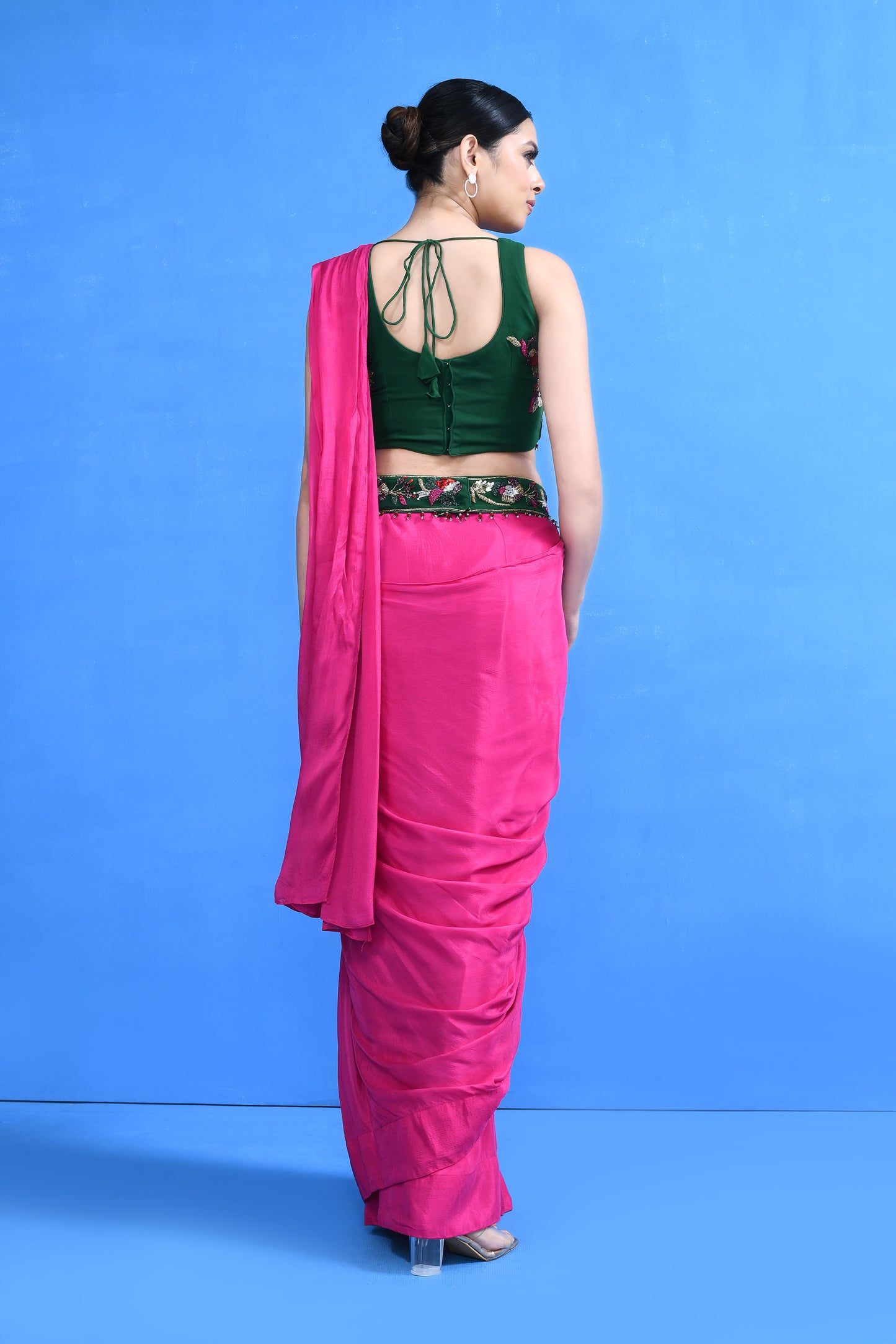Designer Wear Rani Chinon Chiffon Drape Saree
