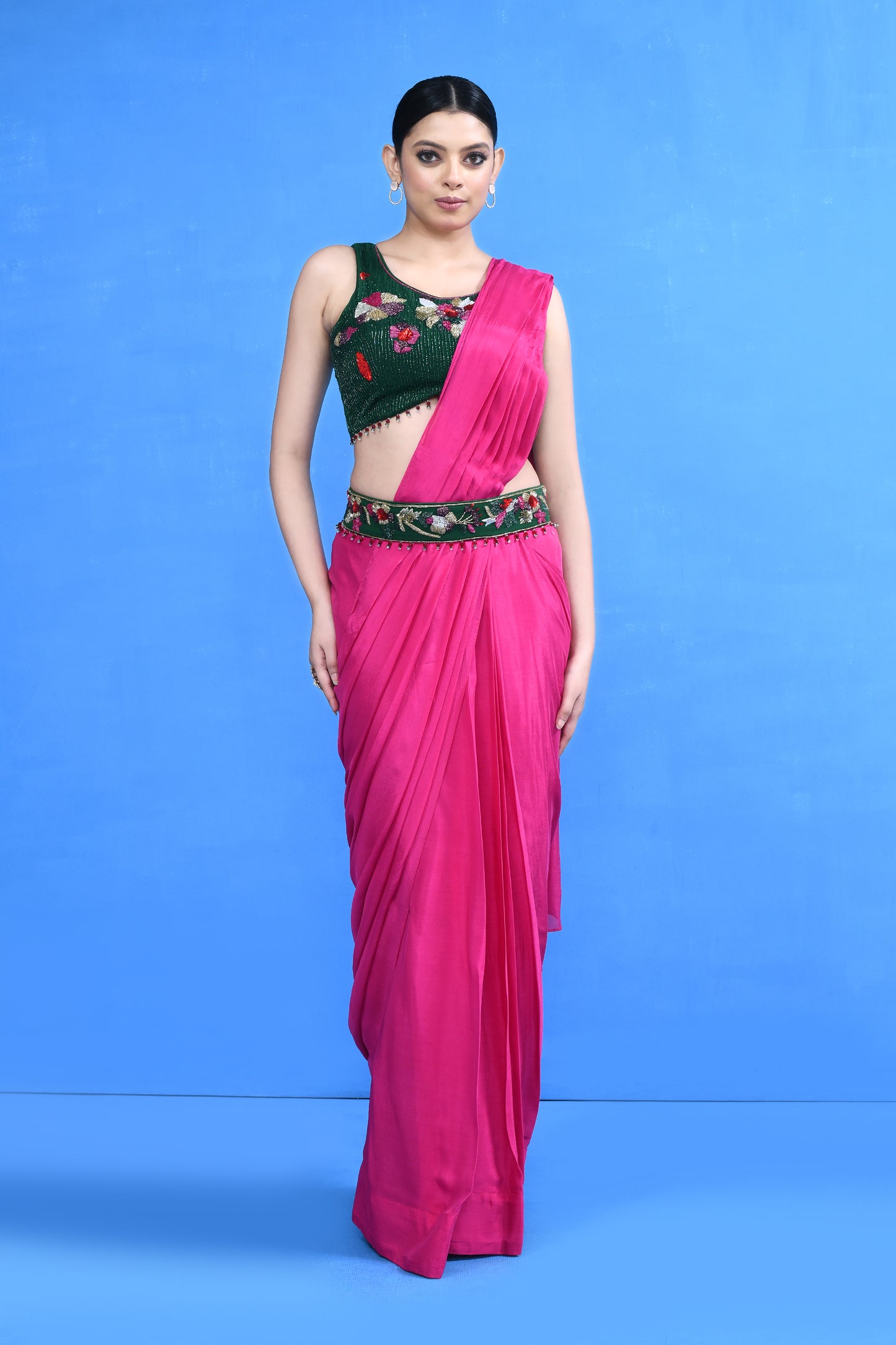 Designer Wear Rani Chinon Chiffon Drape Saree