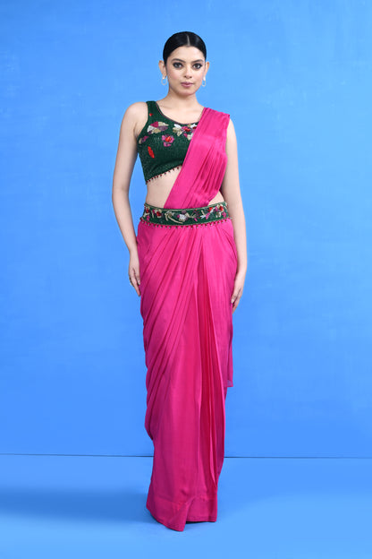 Designer Wear Rani Chinon Chiffon Drape Saree