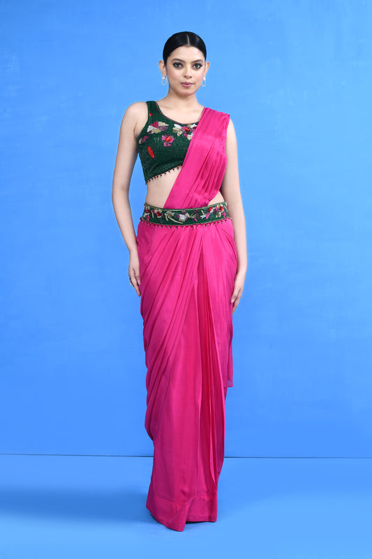 Designer Wear Rani Chinon Chiffon Drape Saree