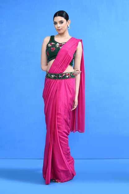Designer Wear Rani Chinon Chiffon Drape Saree