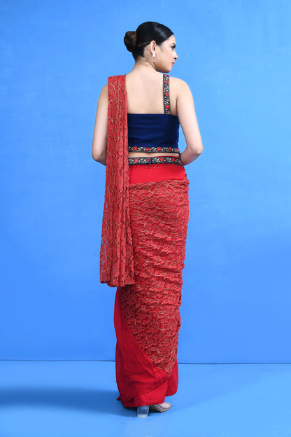 Designer Wear Red Georgette Drape Saree