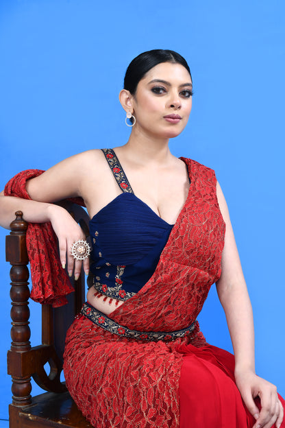 Designer Wear Red Georgette Drape Saree