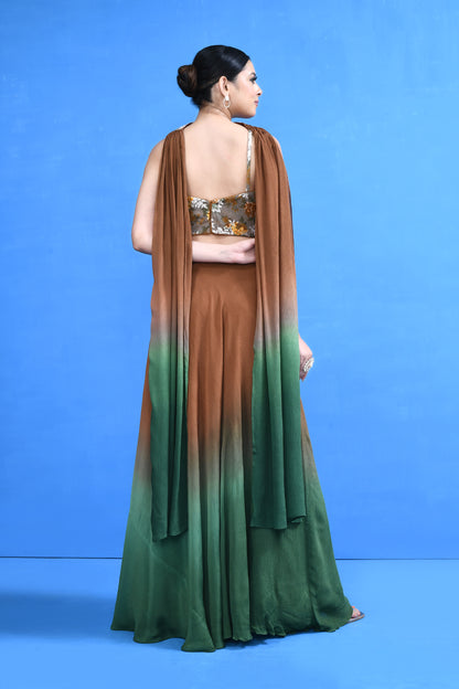 Designer Wear Brown & Green Lehenga Set