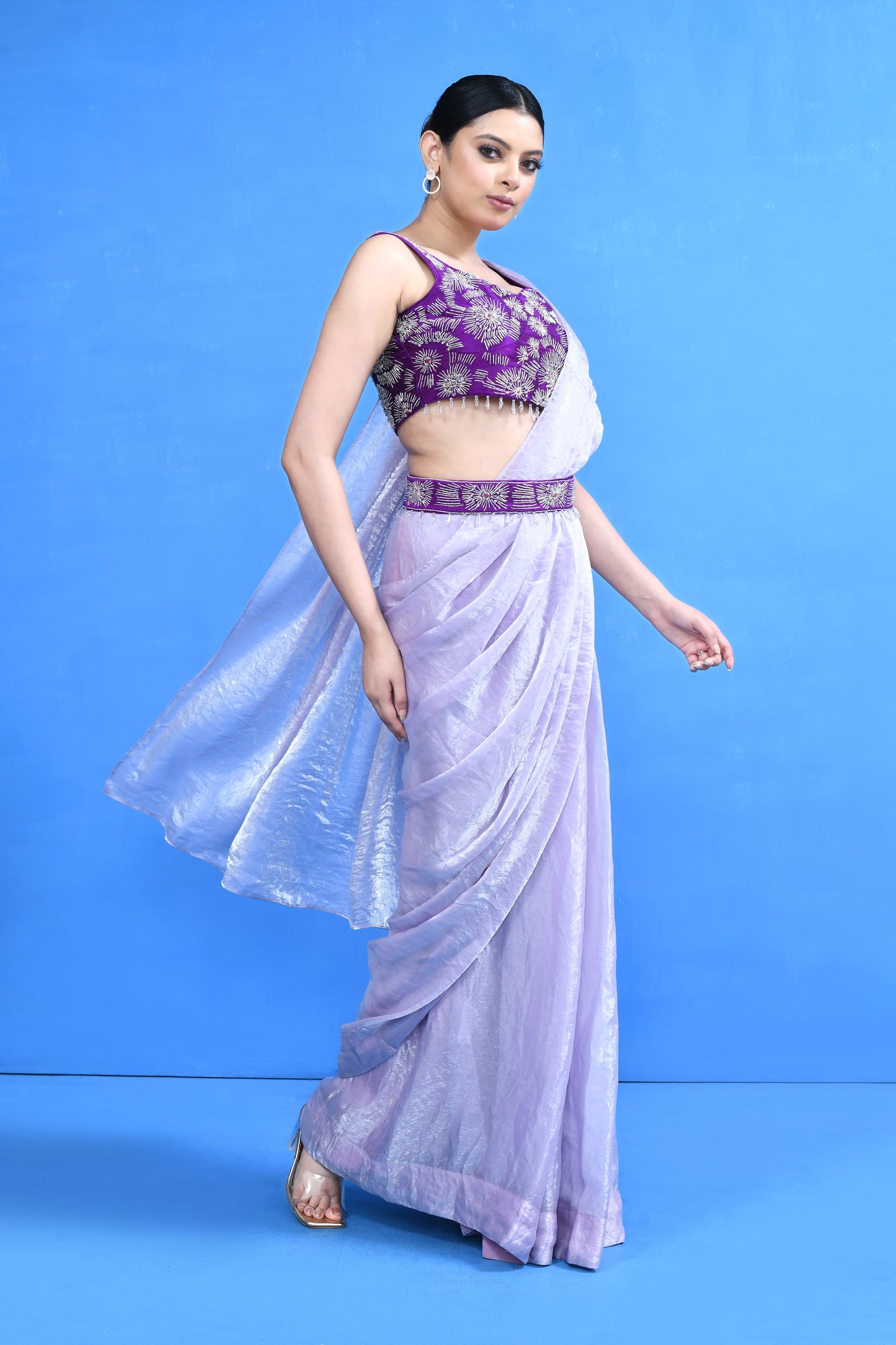 Designer Wear Lavender Drape Saree