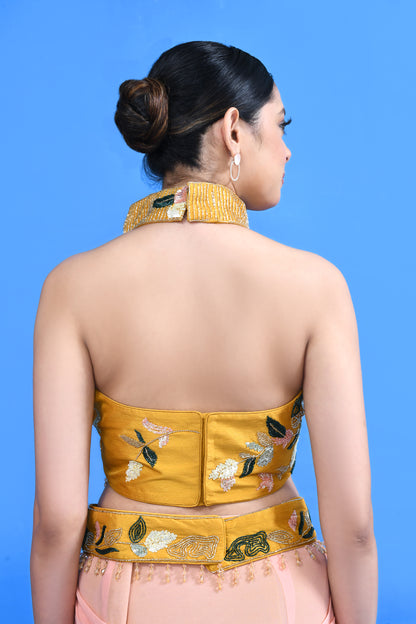 Designer Wear Yellow and Pink Georgette Drape Saree