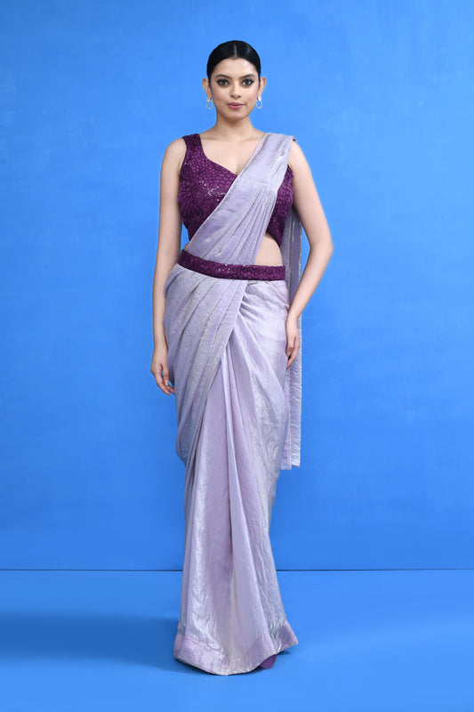Designer Wear Mauve Shimmer Chiffon Drape Saree