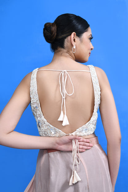 Designer Wear Brown Chinon Chiffon Drape Saree