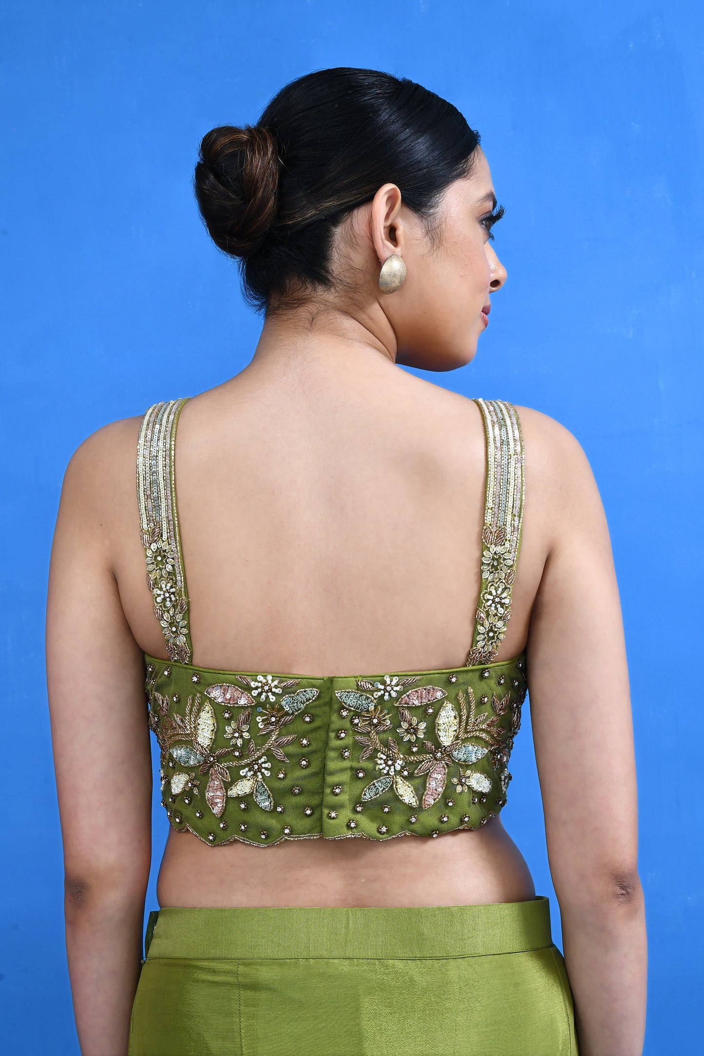 Designer Wear Green Chinon Chiffon Drape Saree