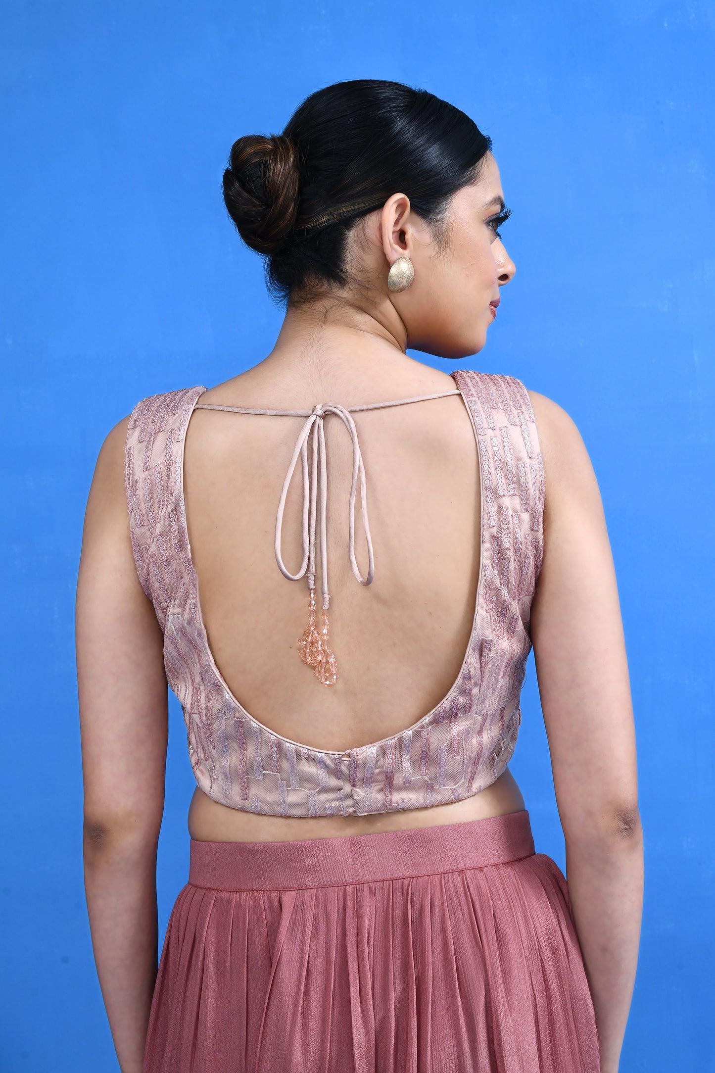 Designer Wear Onion Pink Drape Saree Set