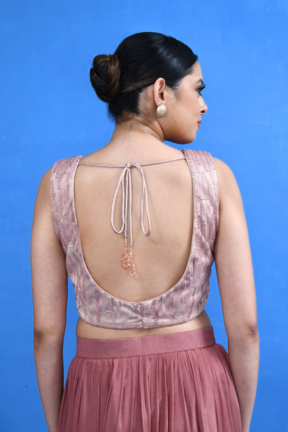 Designer Wear Onion Pink Drape Saree Set