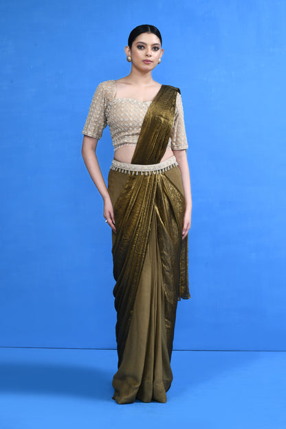 Designer Wear Brown Drape Saree