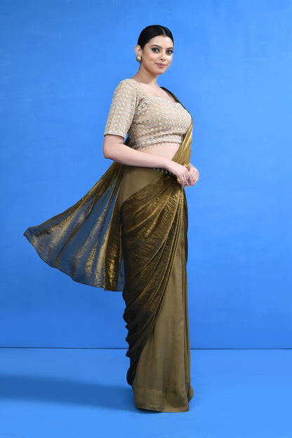 Designer Wear Brown Drape Saree