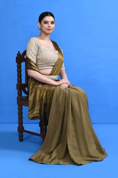 Designer Wear Brown Drape Saree