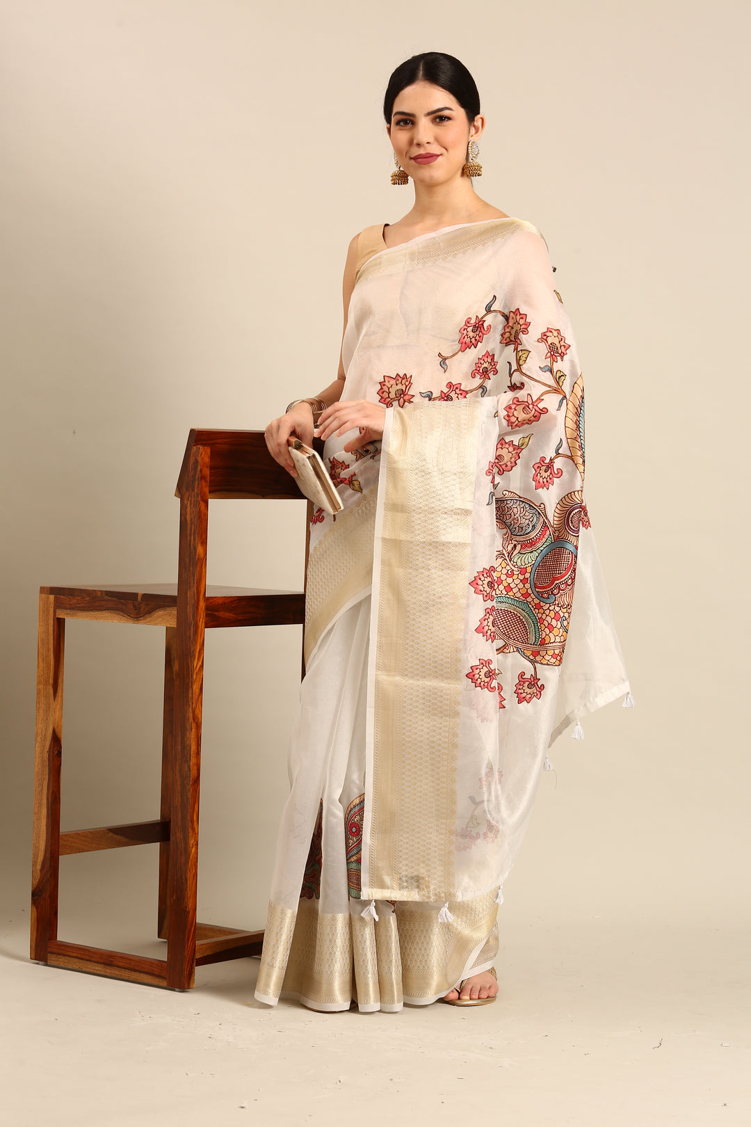 Designer White Cotton Saree