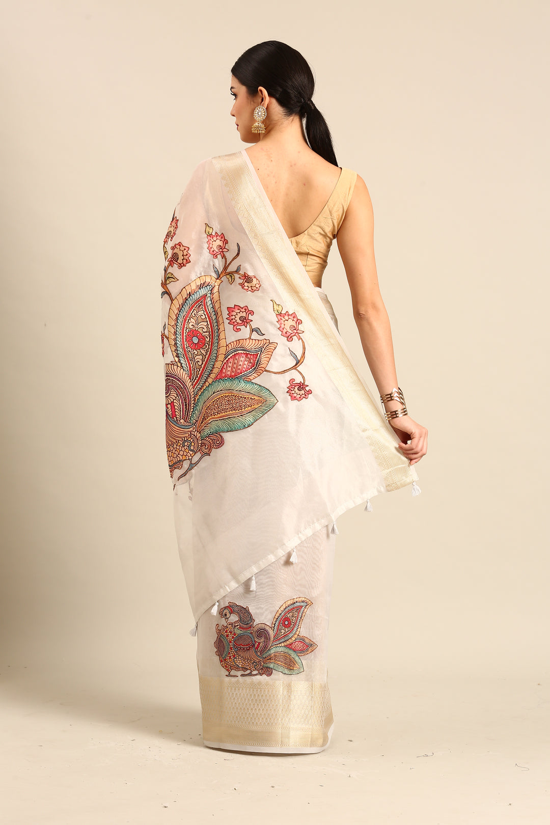 Designer White Cotton Saree