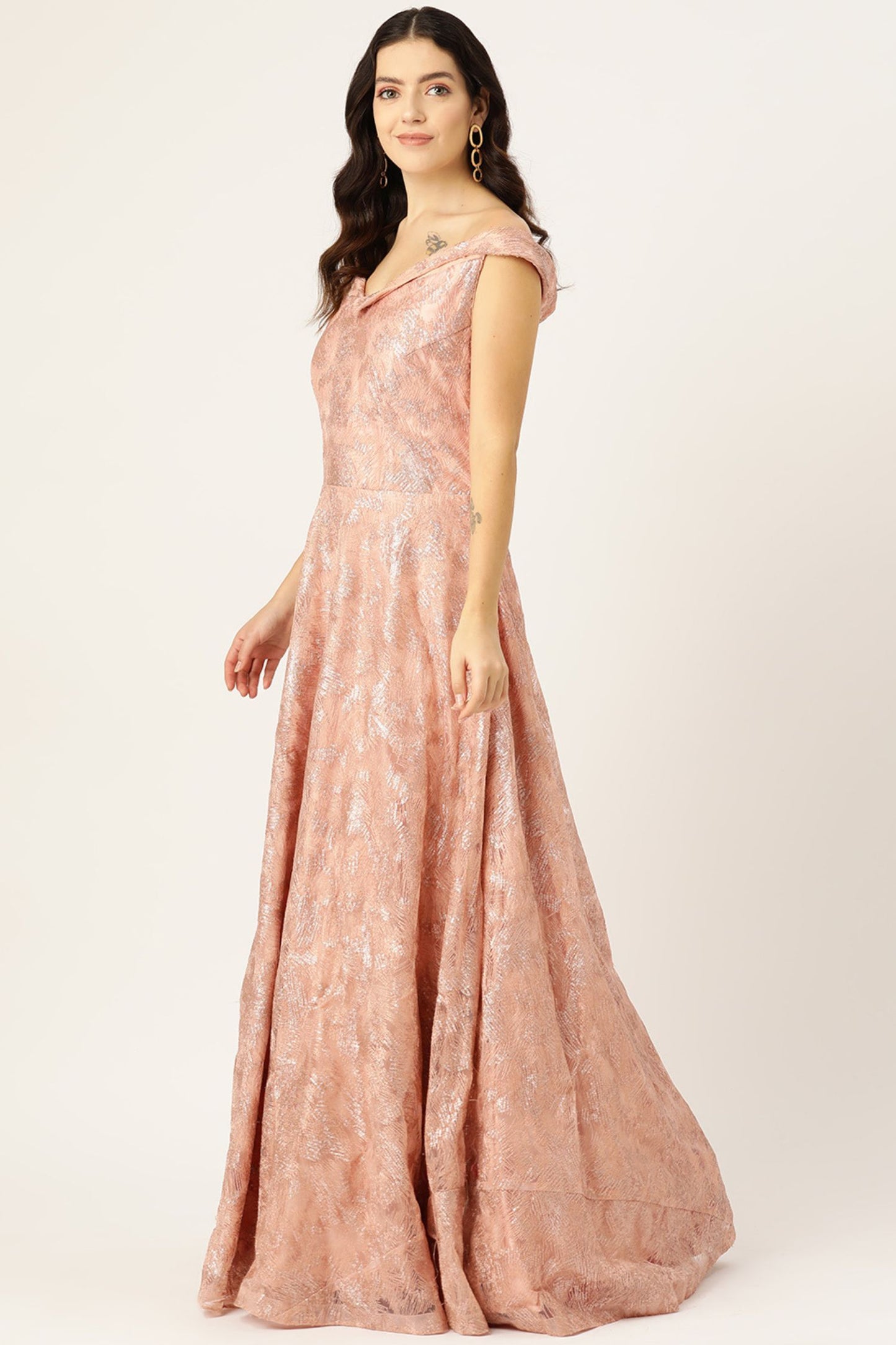 Desginer Peach Net Gown